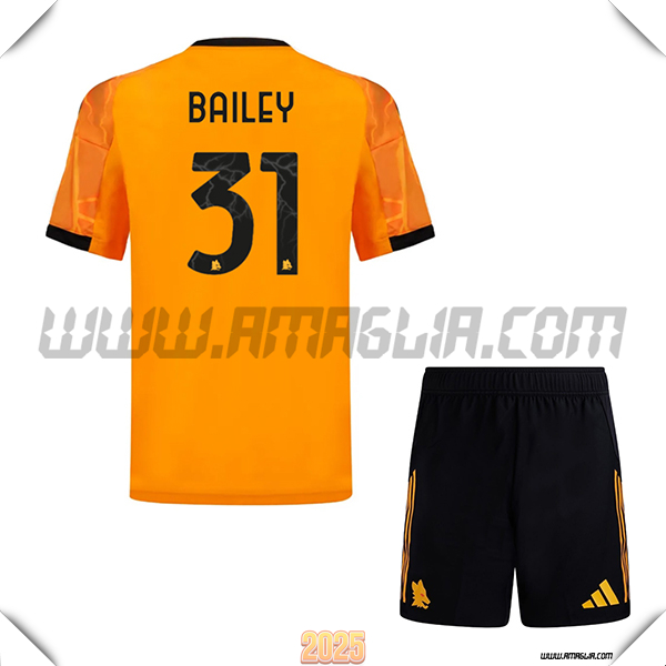 Kit Maglia da AS Roma Bambino Seconda BAILEY #31 Arancia 2025 2026