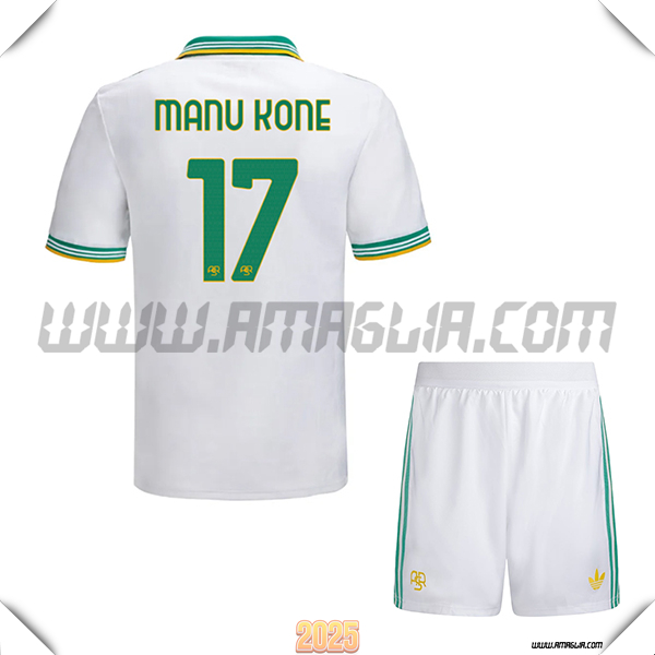 Kit Maglia da AS Roma Bambino Terzo MANU KONÉ #17 Bianco/Verde 2025 2026