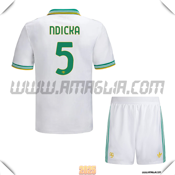 Kit Maglia da AS Roma Bambino Terzo NDICKA #5 Bianco/Verde 2025 2026