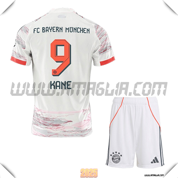 Kit Maglia da Bayern Monaco Bambino Seconda KANE #9 Bianco 2025 2026