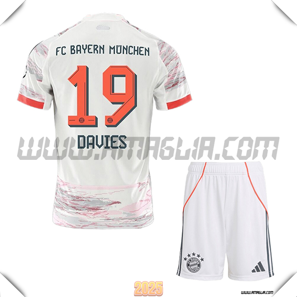 Kit Maglia da Bayern Monaco Bambino Seconda DAVIES #19 Bianco 2025 2026