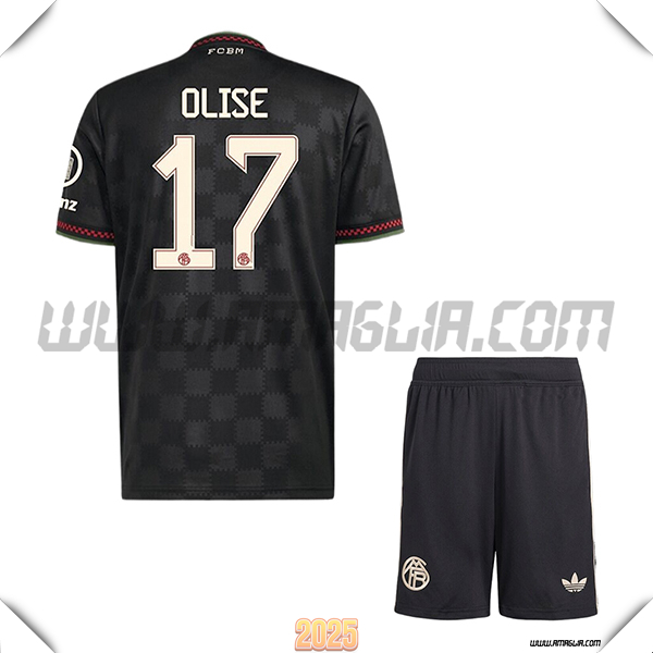 Kit Maglia da Bayern Monaco Bambino Champions League OLISE #17 Nero 2025 2026