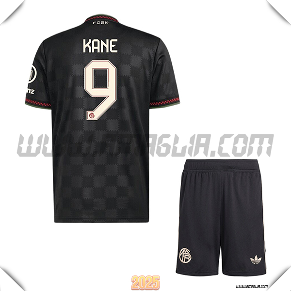 Kit Maglia da Bayern Monaco Bambino Champions League KANE #9 Nero 2025 2026