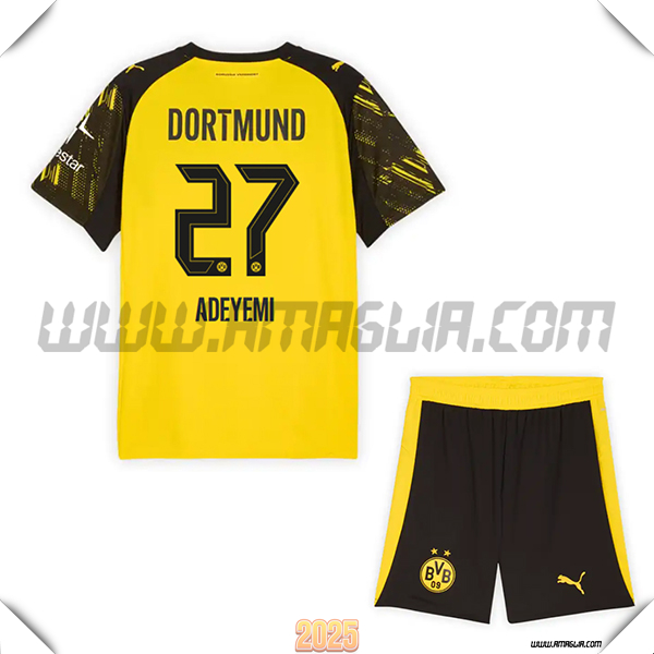 Kit Maglia da Dortmund BVB Bambino Prima ADEYEMI #27 GIALLO/Nero 2025 2026