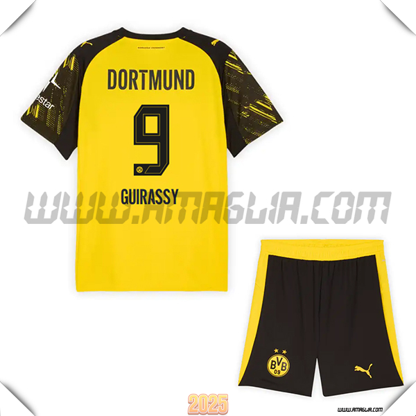 Kit Maglia da Dortmund BVB Bambino Prima GUIRASSY #9 GIALLO/Nero 2025 2026