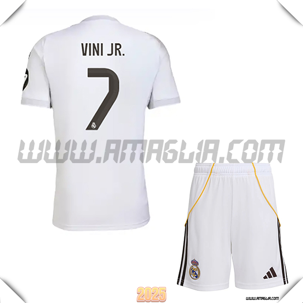 Kit Maglia da Real Madrid Bambino Prima VINI JR. #7 Bianco 2025 2026