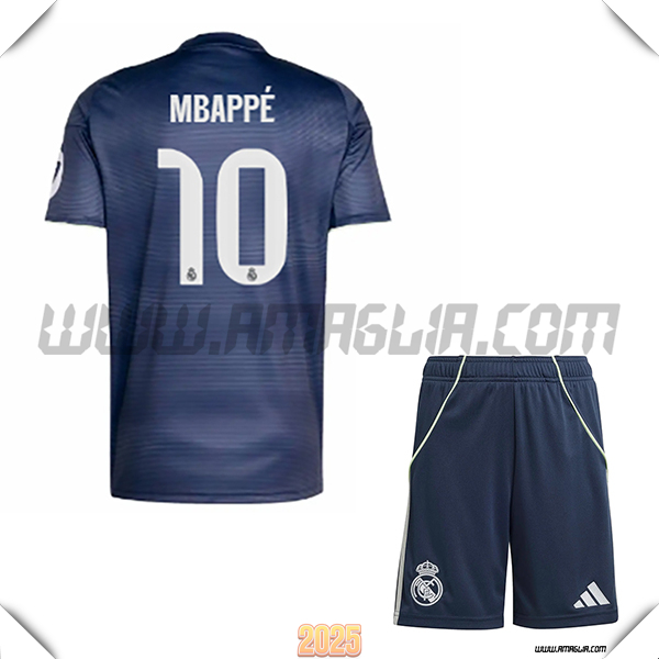 Kit Maglia da Real Madrid Bambino Seconda Mbappé #10 Blu Marina 2025 2026