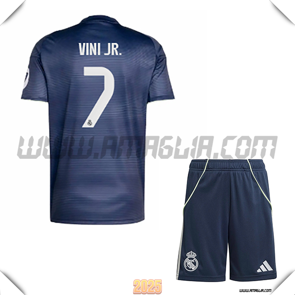 Kit Maglia da Real Madrid Bambino Seconda VINI JR. #7 Blu Marina 2025 2026