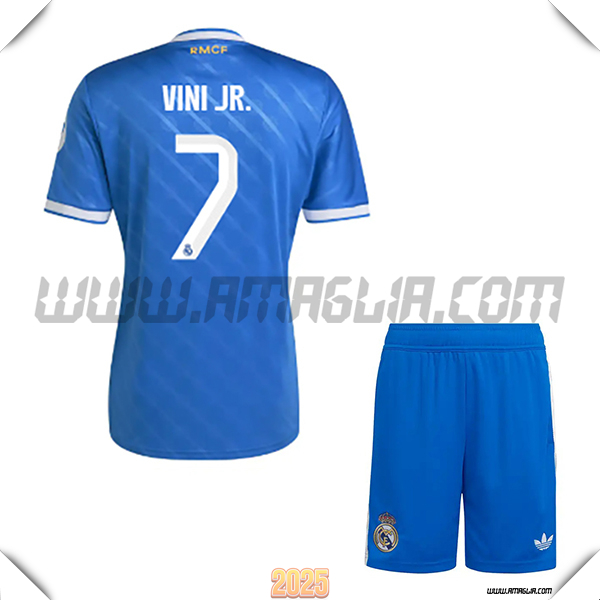 Kit Maglia da Real Madrid Bambino Terzo VINI JR. #7 Blu 2025 2026