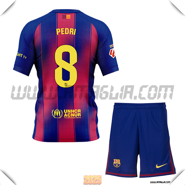 Kit Maglia da FC Barcellona Bambino Prima PEDRI #8 Rosso/Blu 2025 2026