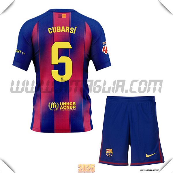 Kit Maglia da FC Barcellona Bambino Prima CUBARSÍ #5 Rosso/Blu 2025 2026