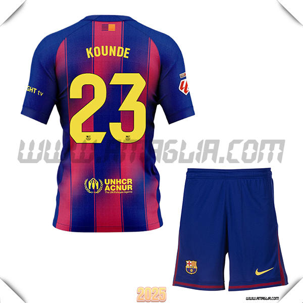 Kit Maglia da FC Barcellona Bambino Prima KOUNDE #23 Rosso/Blu 2025 2026