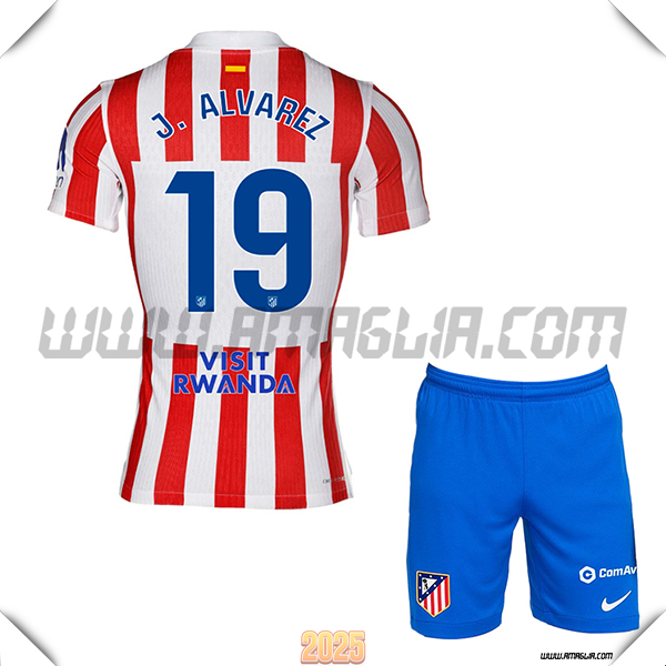 Kit Maglia da Atletico Madrid Bambino Prima J. ALVAREZ #19 Rosso/Bianco 2025 2026