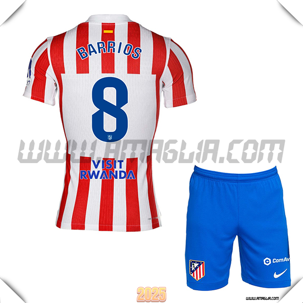 Kit Maglia da Atletico Madrid Bambino Prima BARRIOS #8 Rosso/Bianco 2025 2026