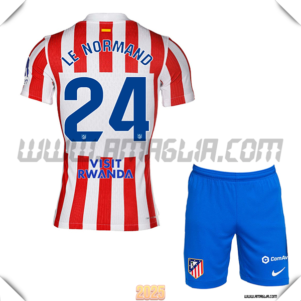 Kit Maglia da Atletico Madrid Bambino Prima LE NORMAND #24 Rosso/Bianco 2025 2026