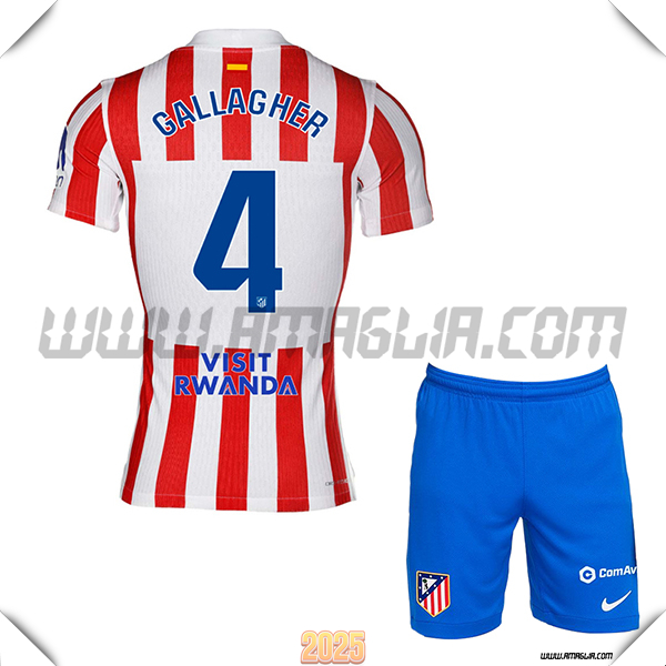 Kit Maglia da Atletico Madrid Bambino Prima GALLAGHER #4 Rosso/Bianco 2025 2026