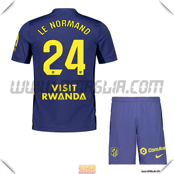 Kit Maglia da Atletico Madrid Bambino Seconda LE NORMAND #24 Blu Marina 2025 2026