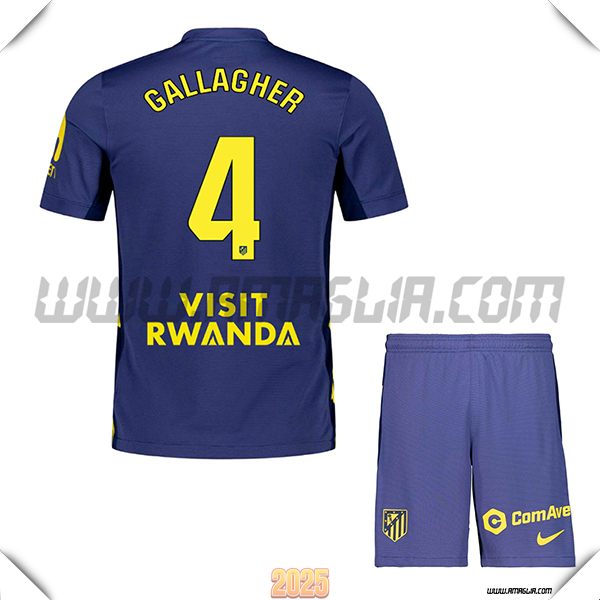 Kit Maglia da Atletico Madrid Bambino Seconda GALLAGHER #4 Blu Marina 2025 2026