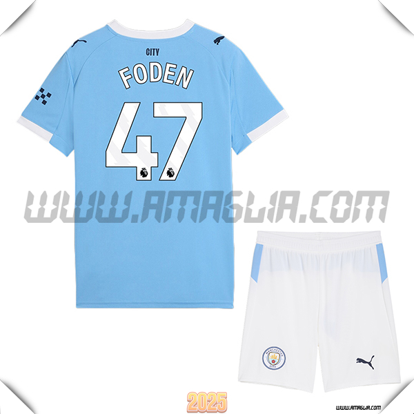 Kit Maglia da Manchester City Bambino Prima FODEN #47 Blu Cielo 2025 2026
