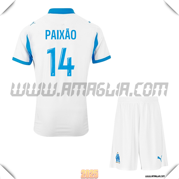 Kit Maglia da Marsiglia OM Bambino Prima PAIXÃO #14 Bianco 2025 2026