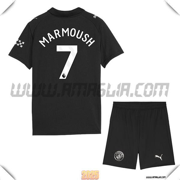 Kit Maglia da Manchester City Bambino Seconda MARMOUSH #7 Nero 2025 2026