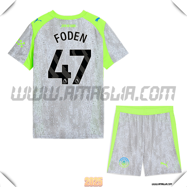 Kit Maglia da Manchester City Bambino Terzo FODEN #47 Grigio/Verde 2025 2026