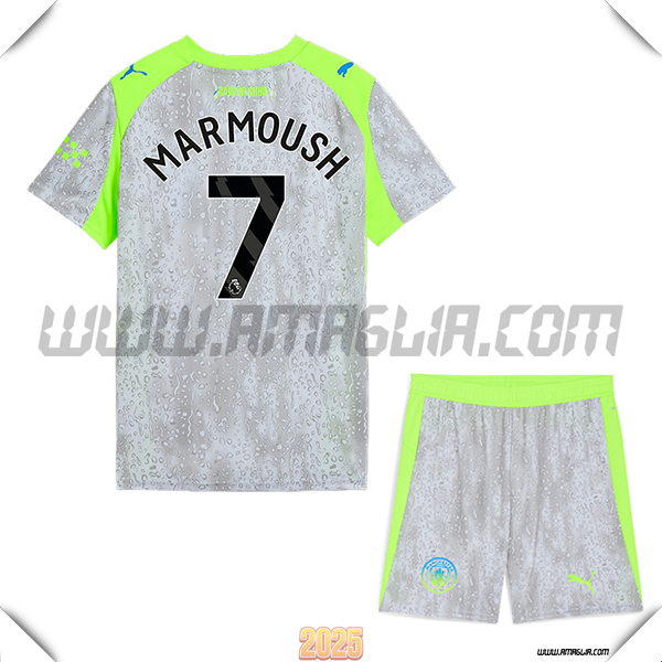 Kit Maglia da Manchester City Bambino Terzo MARMOUSH #7 Grigio/Verde 2025 2026