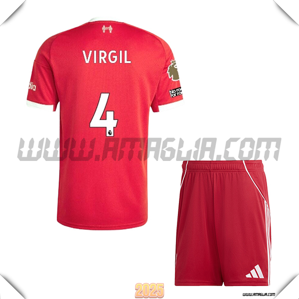 Kit Maglia da FC Liverpool Bambino Prima VIRGIL #4 Rosso 2025 2026