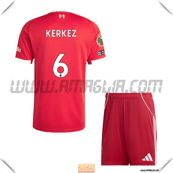 Kit Maglia da FC Liverpool Bambino Prima KERKEZ #6 Rosso 2025 2026