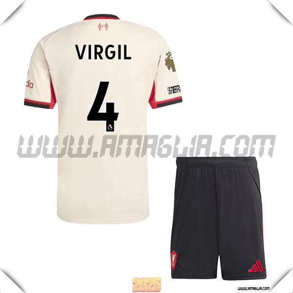 Kit Maglia da FC Liverpool Bambino Seconda VIRGIL #4 Beige 2025 2026