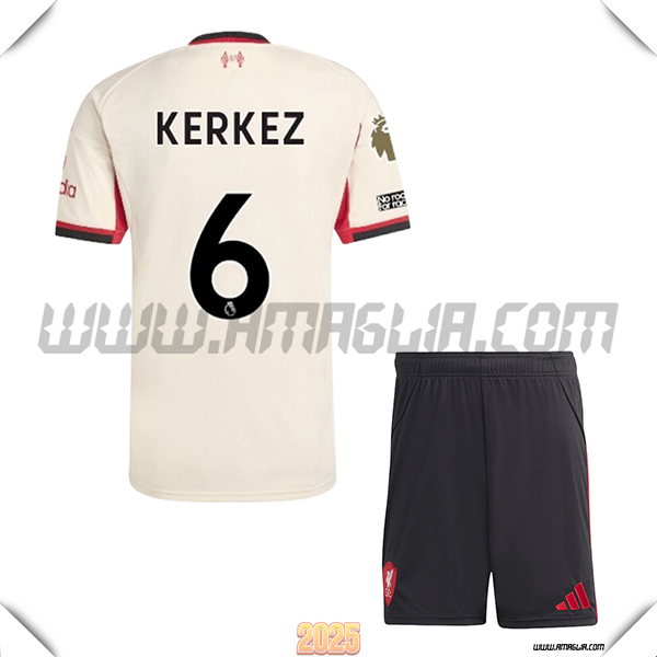 Kit Maglia da FC Liverpool Bambino Seconda KERKEZ #6 Beige 2025 2026