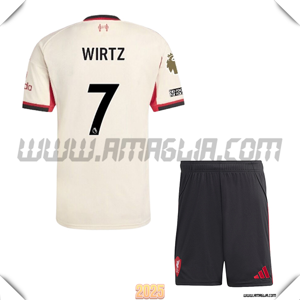 Kit Maglia da FC Liverpool Bambino Seconda WIRTZ #7 Beige 2025 2026