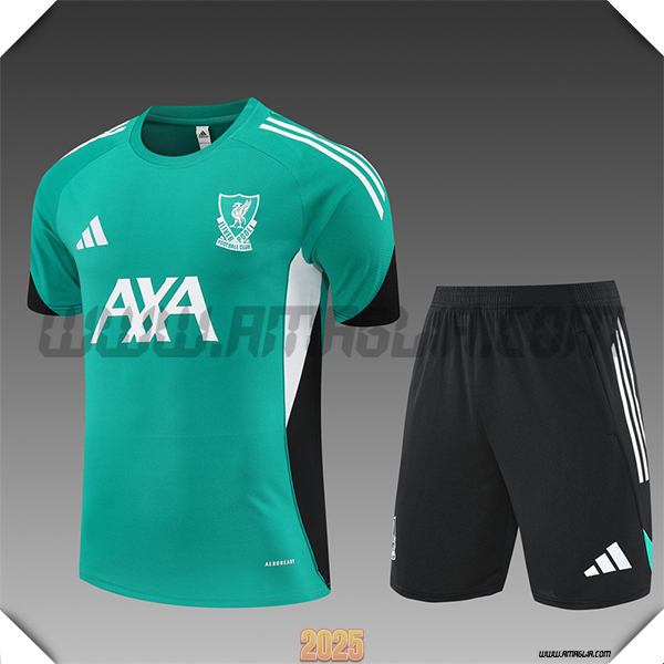 Kit Maglia Allenamento FC Liverpool Bambino Verde/Bianco/Nero 2025 2026