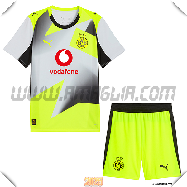 Nuovo Maglia da Dortmund BVB Bambino Seconda Grigio/GIALLO/Nero 2025 2026
