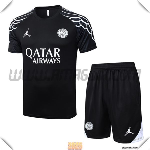 Kit Maglia Allenamento PSG Nero/Bianco 2025 2026