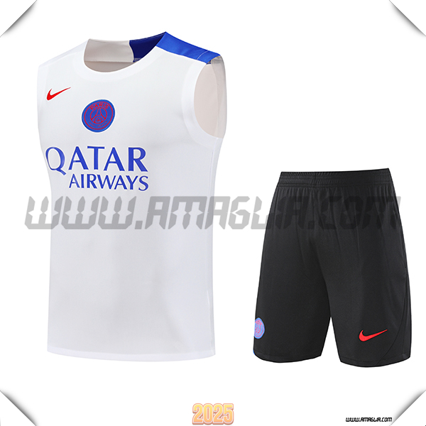 Kit Canotta Allenamento PSG Bianco/Blu 2025 2026