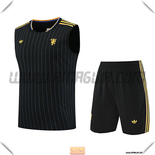 Kit Canotta Allenamento Manchester United Nero/Giallo 2025 2026