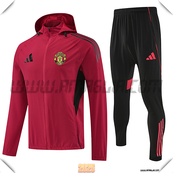 Giacca Con Cappuccio Tuta Giacca A Vento Manchester United Rosso/Nero 2025 2026