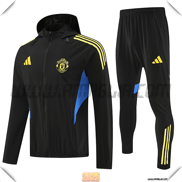 Giacca Con Cappuccio Tuta Giacca A Vento Manchester United Nero/Giallo/Blu 2025 2026