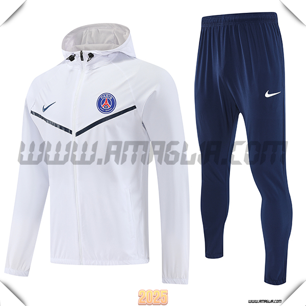 Giacca Con Cappuccio Tuta Giacca A Vento PSG Bianco 2025 2026