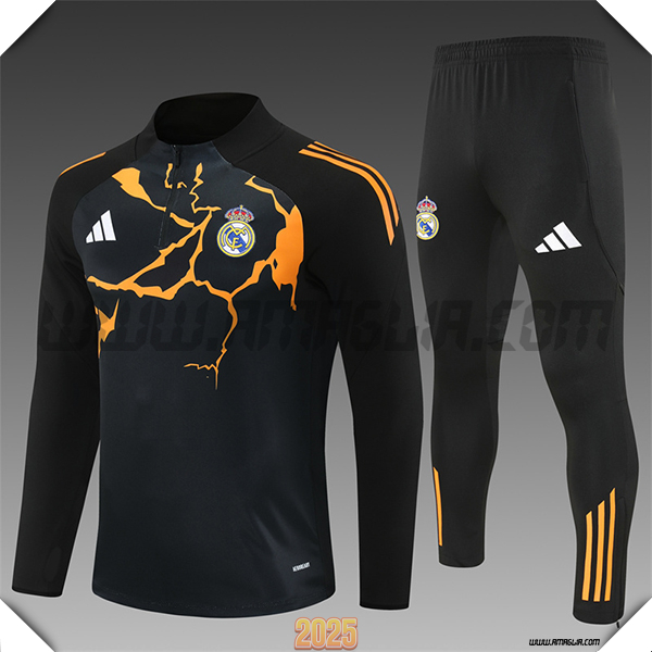 Tuta Calcio Real Madrid Bambino Nero/Arancia 2025 2026