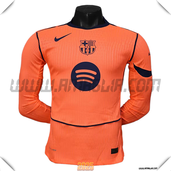 Terzo Maglia Calcio FC Barcellona Maniche Lunghe 2025 2026 Arancia
