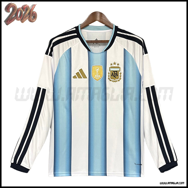Prima Maglia Squadra Argentine Maniche Lunghe Coppa del Mondo 2026 Bianco/Blu