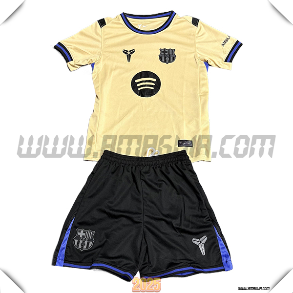 Kit Maglia da FC Barcelone Bambino Seconda GIALLO Chiaro 2025 2026
