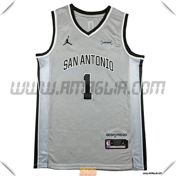 Maglia San Antonio Spurs (WEMBANYAMA #1) 2025/26 Grigio/Nero