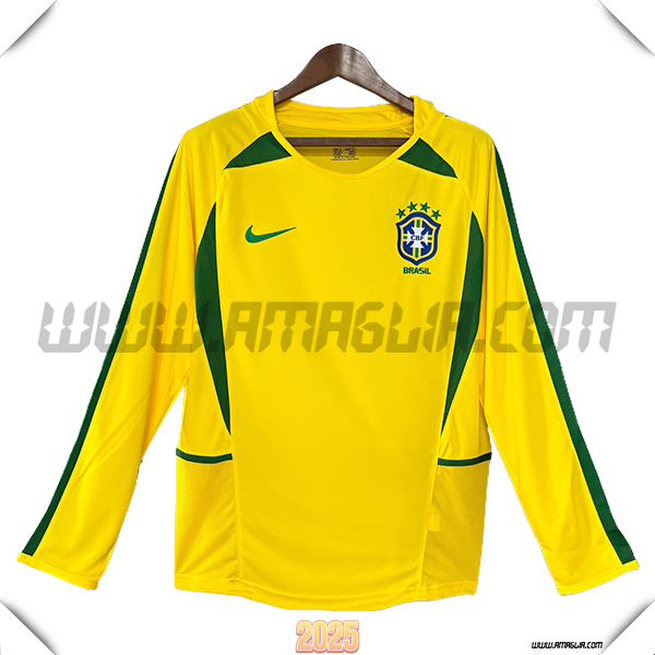 Prima Maglia da Brasile Maniche Lunghe Retro 2002 GIALLO