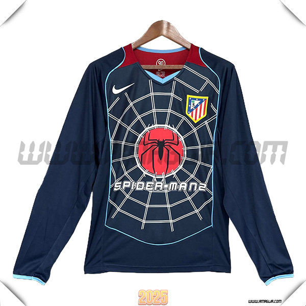 Seconda Maglia da Atletico Madrid Maniche Lunghe Retro 2004/2005 Blu marino