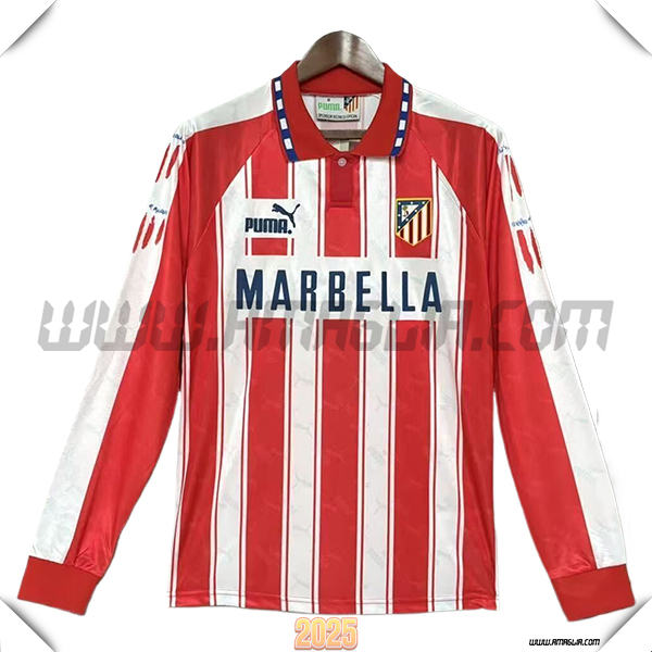 Prima Maglia da Atletico Madrid Maniche Lunghe Retro 1994/1995 Rosso/Bianco