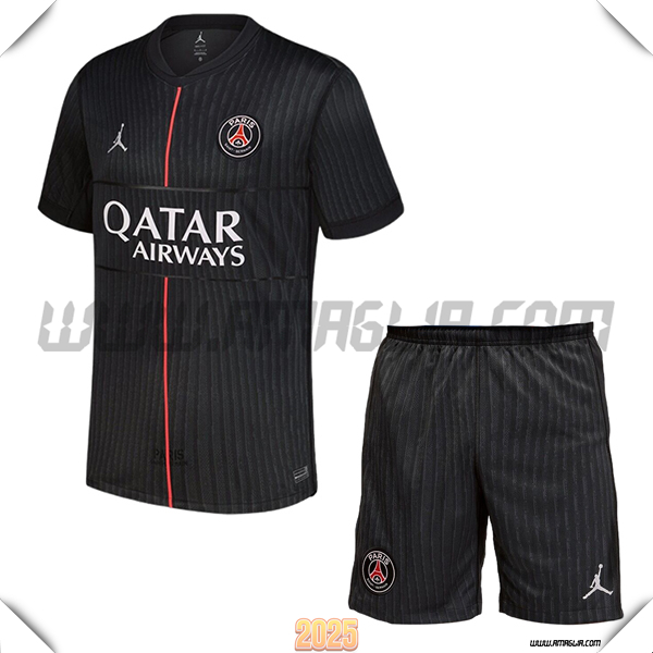 Kit Maglia da PSG Quarto + Pantaloncini Nero 2025 2026