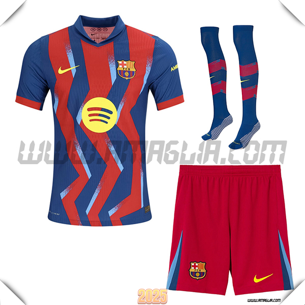 Kit Maglia da FC Barcellona Quarto (Pantaloncini + Calzini) Rosso/Blu marino 2025 2026